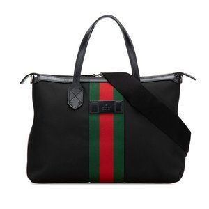 Gucci Sherry Line Shoulder Bag/Tote Bag, 2-Way, 630923, Black Canvas and Leat...